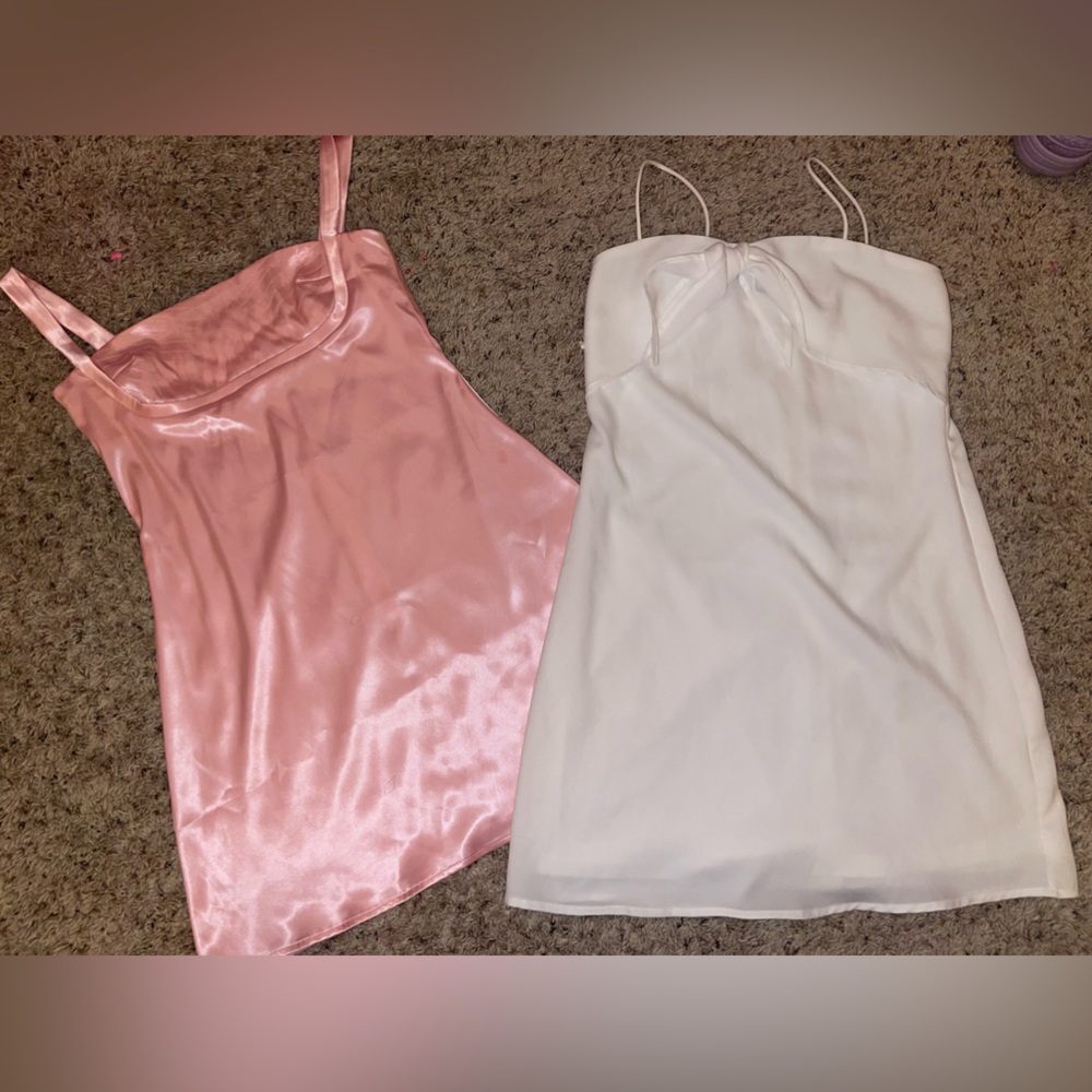pink and white mini dress